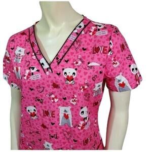 Dickies Scrub Top Size XS Womens Pink Short Sleeve V Neck Medical Veterinarian